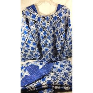 Women's 5pc Bollywood Style Satin Wrap Skirt, Top, Pants, Dupatta - Blue -‎ 48"